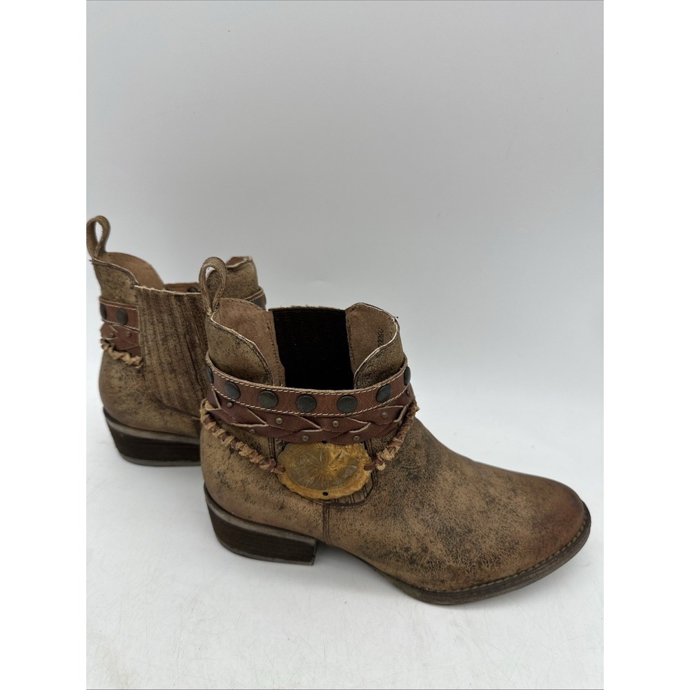 Corrral Circle G Boots Womens 8.5 Brown Harness Studded Cowboy Western Booties